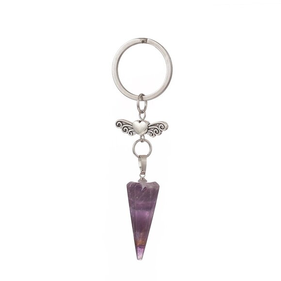 NWOT -  Natural Gemstone Cone point with Angel Wings protective key Chain 2/$20 - Picture 4 of 4
